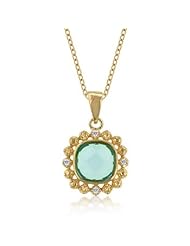 Alexander James 14k Gold Bonded to .925 Sterling Silver Floral Pendant with Aqua Cubic Zirconia and Clear Cubic Zirconia Accents in Goldtone Chain Included