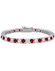 Garnet and Cubic Zirconia Prong Set 10K White Gold Tennis Bracelet 10.00 CT TGW