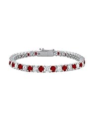 Sterling Silver Round Garnet and Cubic Zirconia Tennis Bracelet 10.00 CT TGW