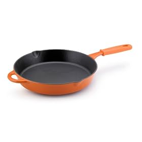 Rachael Ray 12-Inch Cast Iron Skillet with Silicone Grip Handles, Orange with Matte Black Interior