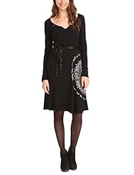Flared-Skirt Long Sleeves Scoop Neck Belted Fitted Satin/Viscose  Dress With a Ribbon 