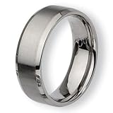 Beveled Edge Brushed & Polished Flat Stainless Steel Ring (8.0 mm) - Sizes 6-13