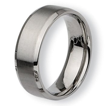 Beveled Edge Brushed & Polished Flat Stainless Steel Ring (8.0 mm) - Sizes 6-13