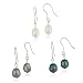 Sterling Silver Baroque Freshwater Cultured Pearl White, Grey, Peacock 3 Set Earrings