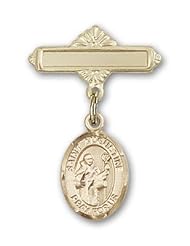 14K Gold Baby Badge with St. Augustine Charm and Polished Badge Pin
