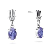 14K White Gold Oval Genuine Tanzanite Dangle Drop Earrings