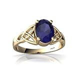 14K Yellow Gold Oval Genuine Sapphire Celtic Trinity Ring