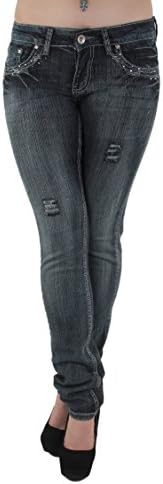 LF12104 - LAVO Jeans - Classic Denim 5 Pockets Ripped Skinny Jeans In Washed Grey size 3/4