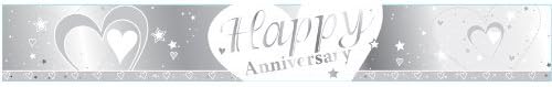 Happy Anniversary Silver & White 9ft Foil Banner