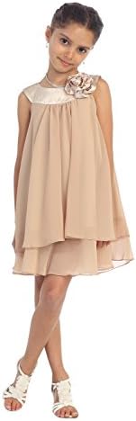 Charming Double Layered Flower Girl Dress Graduation Wedding Pageant (12, Champagne)