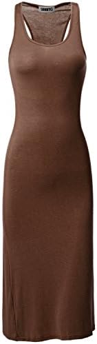 SUNNYCI Women's Solid Sleeveless Maxi Dress BROWN Size S
