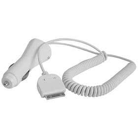 Ipod Travel 12V White Car Charger For Ipod Nano, Video, Photo,  Shuffle, Mini & Other Styles