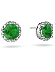 Genuine Emerald 14kt White Gold Earrings