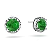14K White Gold Round Emerald Earrings