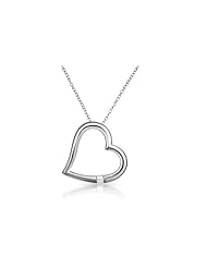 White Gold Plated Sterling Silver Princess-cut 1/10 ctw Diamond Heart Pendant Necklace (I-J, I2-I3)