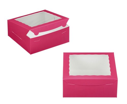 Dress My Cupcake Window Cupcake Box with Lid and Holder for 6 Standard Cupcakes, Pink/White, Set of 100