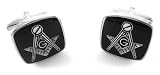 Square Black & Silver Masonic Square & Compass Cufflinks