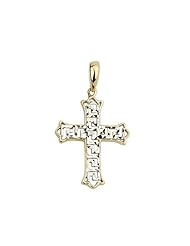 14K Two Tone Gold 24.3mm(H) x 17.3mm(W) Open Greek Key Cross Charm Pendant