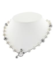Honora Sterling Silver 8-9MM White Round Ringed "Times Square" Freshwater Cultured Pearl 18" Toggle Necklace