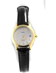 Timex Classics Mother-of-Pearl INDIGLO Dial Black Leather Strap Watch T2N295