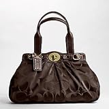Coach Dark Brown Signature Sateen Garnet Satchel Handbag 13906