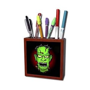 Mark Grace HALLOWEEN monsters - FRANKENSTEIN trick or treat 1 on black and gradient - Tile Pen Holders-5 inch tile pen holder