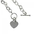 Dangling Heart Toggle Charm Bracelet Long Solid Sterling Silver