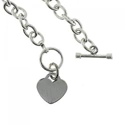 Dangling Heart Toggle Charm Bracelet Long Solid Sterling Silver
