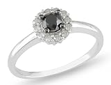 Sterling Silver 1/2 CT TDW Black and White Diamond Engagement Ring (I3)