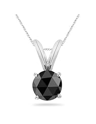 3.00 Cts 8.15-9.63 mm AAA Round Rose Cut Black Diamond Solitaire Pendant in 14K White Gold {DIAMOND APPRAISAL INCLUDED}