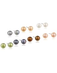 Set of Seven Freshwater Cultured Pearl Stud Earrings with Sterling Silver Posts (7-8mm)