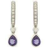 Amethyst(.60ct) and Pave Diamond(.13ct) Hoop Earrings