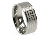 316L Stainless Steel Ring with laser-cut designs and combination of matte and shiny polish. Width: 8mm
