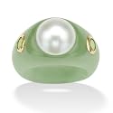 14K Gold Pearl, Green Jade and Peridot Women's Ring