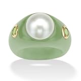 14K Gold Pearl, Green Jade and Peridot Women's Ring