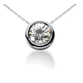 .65CT Round Bezel Solitaire Real Diamond Pendant 14K White Gold