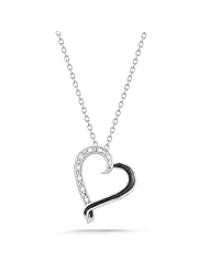 Sterling Silver Black Enamel with Diamonds Heart Pendant Necklace (0.03 cttw, I-J Color, I2-I3 Clarity), 18"