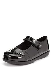 Leather Wide Fit Floral Appliqué Stud School Shoes