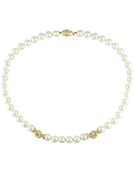 14k Yellow Gold 9-9.5 MM Akoya Cultured Pearl, and Diamond Pearl Strand (0.73 Cttw, G-H Color, I1 Clarity), 19"