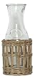 Hand Woven Grey Brown Willow Basket with Small Glass 18oz Carafe 3 1/2"D x 8 1/2"H Set / 2