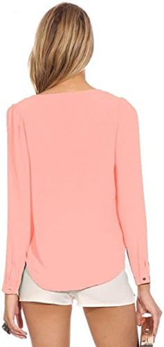 ONAYA Womens Zip Deep V Neck Long Sleeve Chiffon Blouse Top Pink