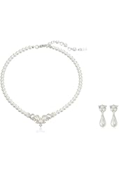 ACCESSORIESFOREVER Bridal Wedding Jewelry Set Crystal Pearl Beautiful Elegant Necklace