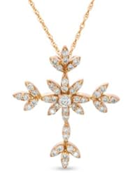 Ze Rose Gold 1/4tw Diamond Cross Necklace with 18" Rose Gold Chain.