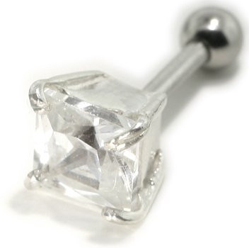925 Sterling Silver Emerald Cut Cubic Zirconia Cartilage Earring Stud 18G