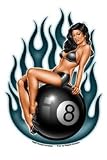 Eightball Flames Pin-up Girl Sticker ~ 8 Ball Midnight Blue Flames Pinup Girl decal/sticker