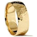 Solid 18K Yellow Gold Polished Hammered 7MM High Quality Mens Wedding Ring Band