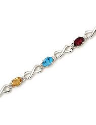 14K White Gold Oval Multi and Diamond Bracelet