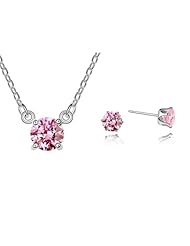 Blue Pearls - Set: Necklace and Earrings pink Swarovski Zirconia - CRY B215W- A304G Rose