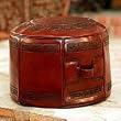 Tooled leather ottoman, 'Inca Empire'