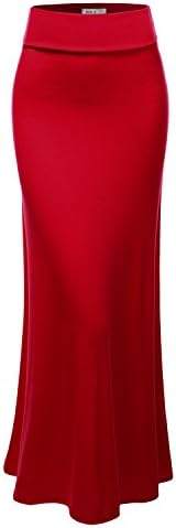 Doublju Women Waist band Zippered Skirt Comfy fit Active BURGUNDY Long Skirt,XXX-Large,3XL